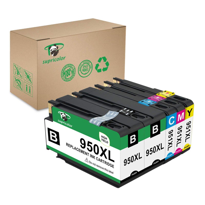 Supricolor خراطيش حبر متوافقة سوبر كولور 950xl 951xl، عبوة 5 قطع 950 951 بديل للحبر لطابعات Officejet 8630 8625 8615 8600 8620 8610 8640 8660 251dw 271dw (2 أسود، 1 أزرق، 1 أصفر، 1 أرجواني) - Image 1